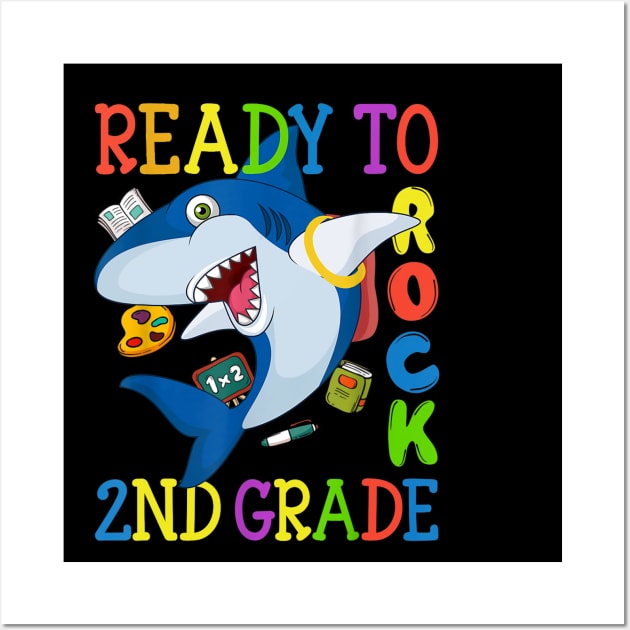 2nd Grade Dabbing Shark Back to School Kids Girls Boys Gift Wall Art by FONSbually